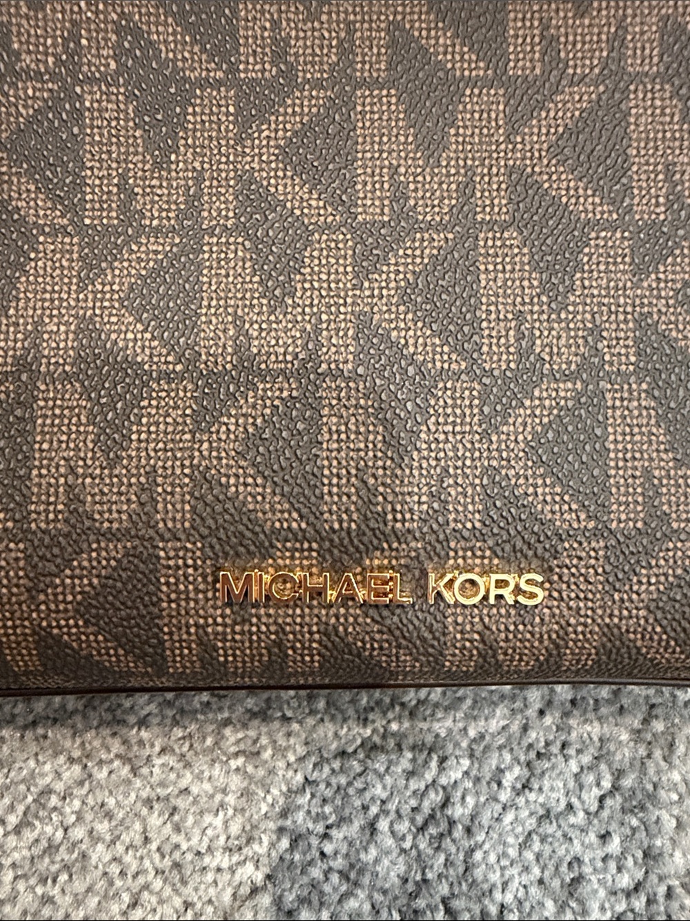 Michael Kors Brown MK Signature Shoulder Bag with Tan Trim - Picture 2 of 5